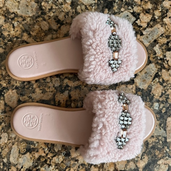 Tory Burch Embellished Genuine Shearling Slide Sandal, Pink - Picture 6 of 7